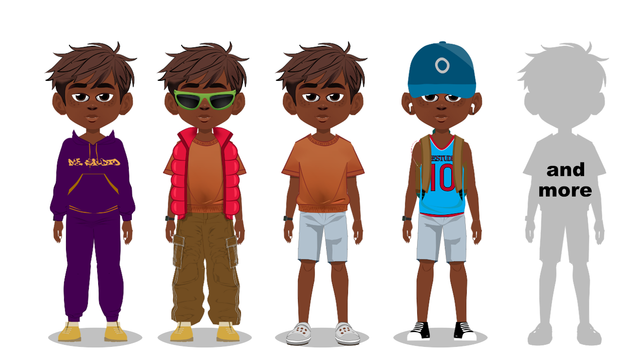Asher shown in four different outfits, plus more