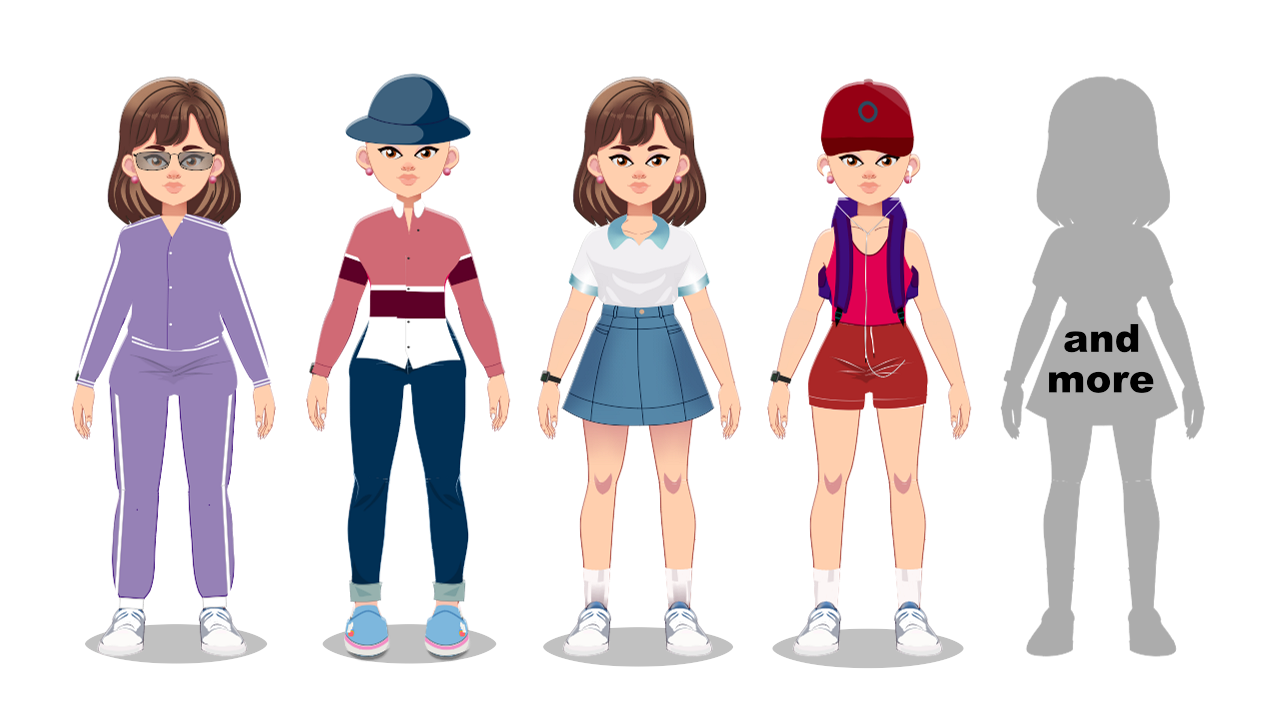 Clara shown in four different outfits, plus more