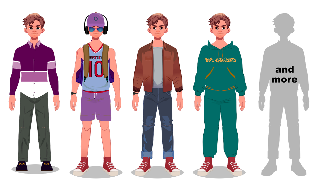 Luke shown in four different outfits, plus more